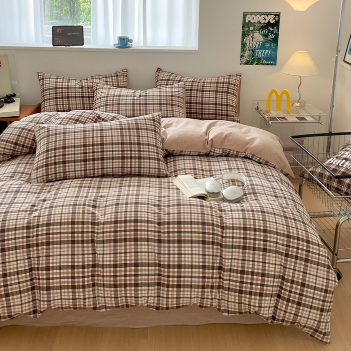 91家纺网 家纺一手货源 找家纺 ab家纺 2025新款40支色织a类全棉水洗棉四件套 茶里-咖