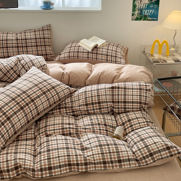 91家纺网 家纺一手货源 找家纺 ab家纺 2025新款40支色织a类全棉水洗棉四件套 茶里-咖