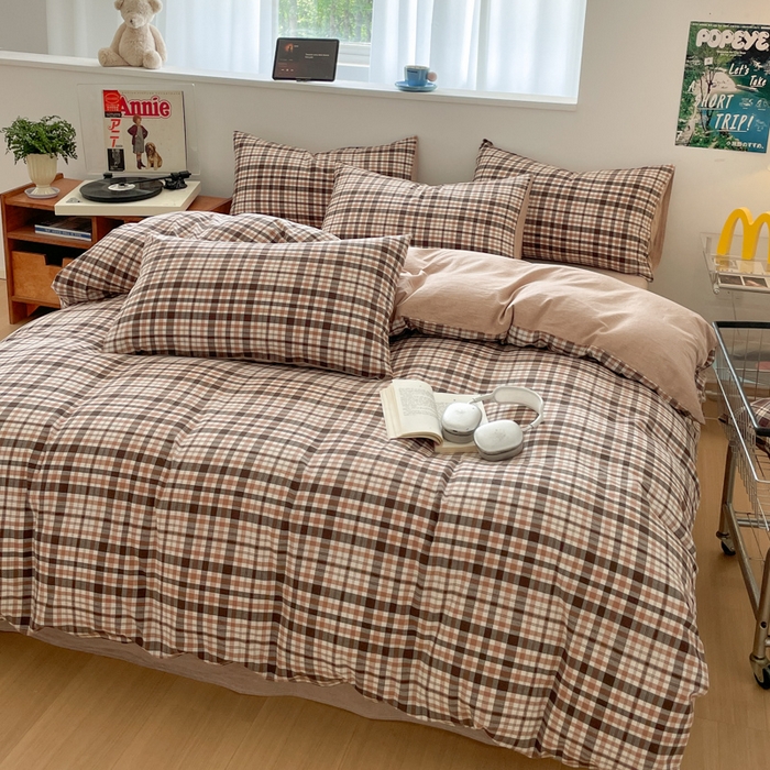 91家纺网 家纺一手货源 找家纺 ab家纺 2025新款40支色织a类全棉水洗棉四件套 茶里-咖