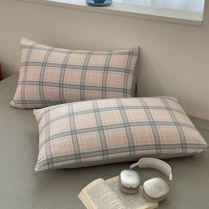 91家纺网 家纺一手货源 找家纺 ab家纺 2025新款40支色织a类全棉水洗棉四件套 春野粉蓝