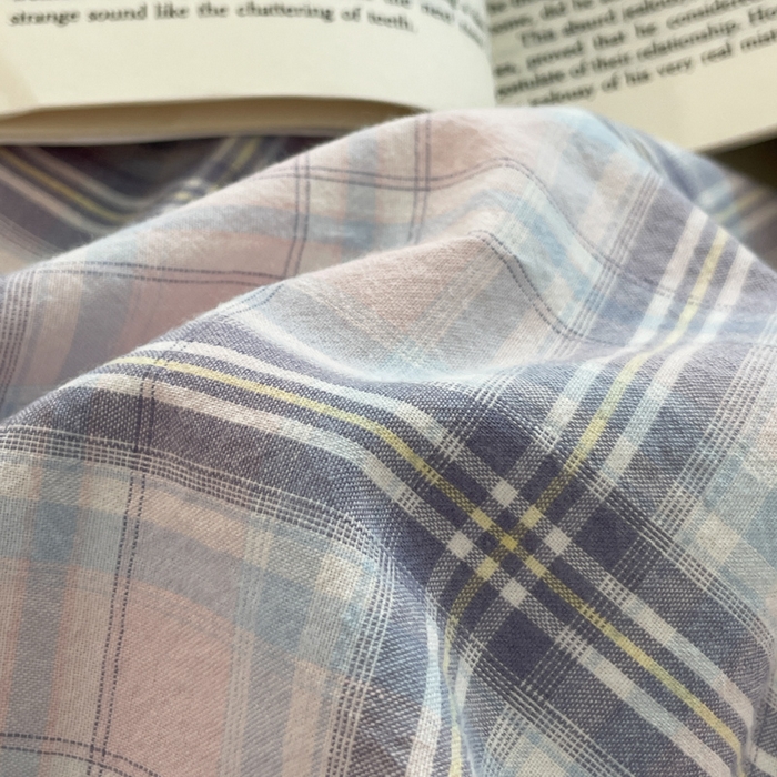 91家纺网 家纺一手货源 找家纺 ab家纺 2025新款40支色织a类全棉水洗棉四件套 春野粉蓝