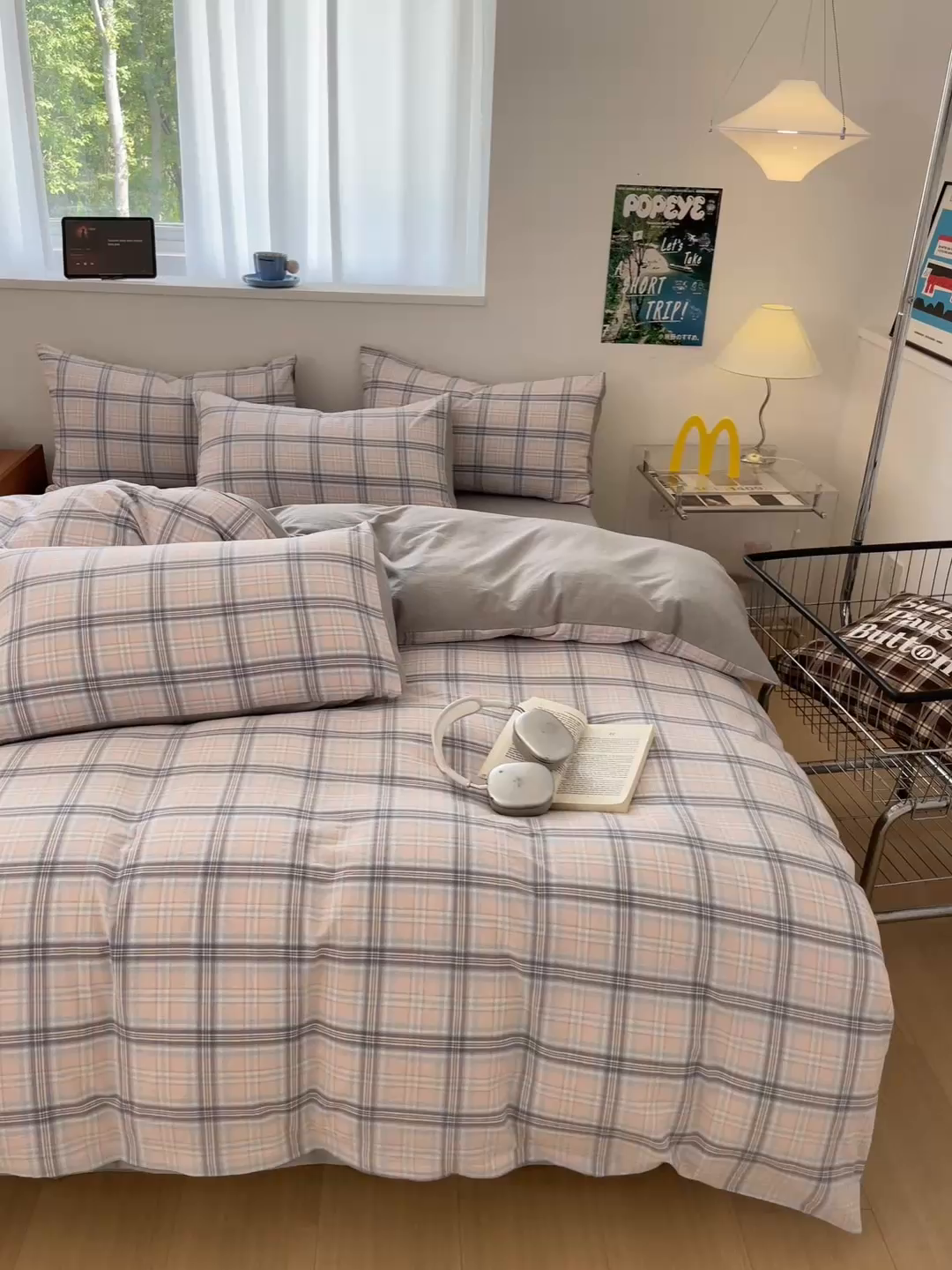 91家纺网 家纺一手货源 找家纺 ab家纺 2025新款40支色织a类全棉水洗棉四件套 春野粉蓝