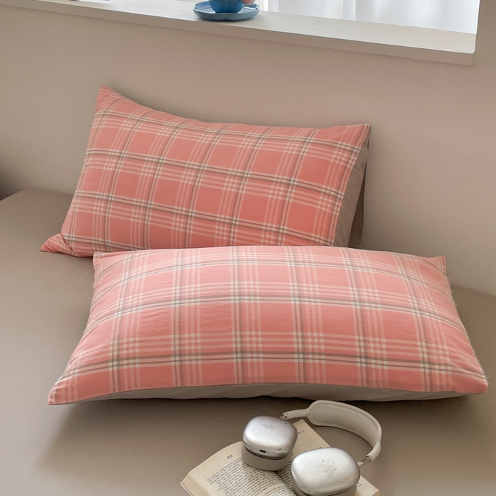 91家纺网 家纺一手货源 找家纺 ab家纺 2025新款40支色织a类全棉水洗棉四件套 富士格-粉