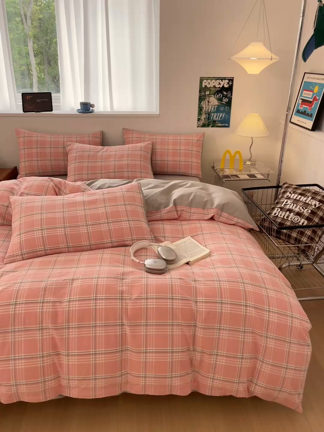 91家纺网 家纺一手货源 找家纺 ab家纺 2025新款40支色织a类全棉水洗棉四件套 富士格-粉