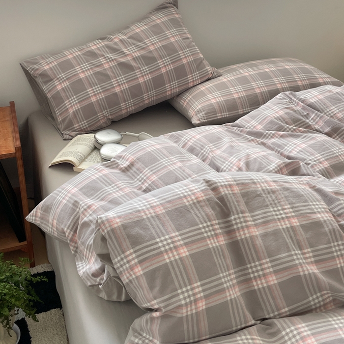 91家纺网 家纺一手货源 找家纺 ab家纺 2025新款40支色织a类全棉水洗棉四件套 富士格-灰