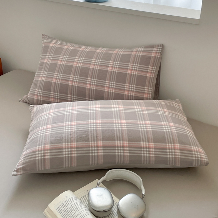 91家纺网 家纺一手货源 找家纺 ab家纺 2025新款40支色织a类全棉水洗棉四件套 富士格-灰