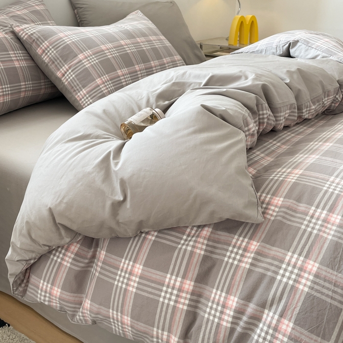 91家纺网 家纺一手货源 找家纺 ab家纺 2025新款40支色织a类全棉水洗棉四件套 富士格-灰