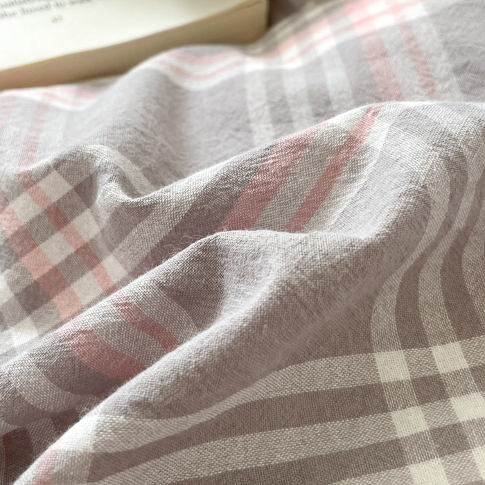 91家纺网 家纺一手货源 找家纺 ab家纺 2025新款40支色织a类全棉水洗棉四件套 富士格-灰