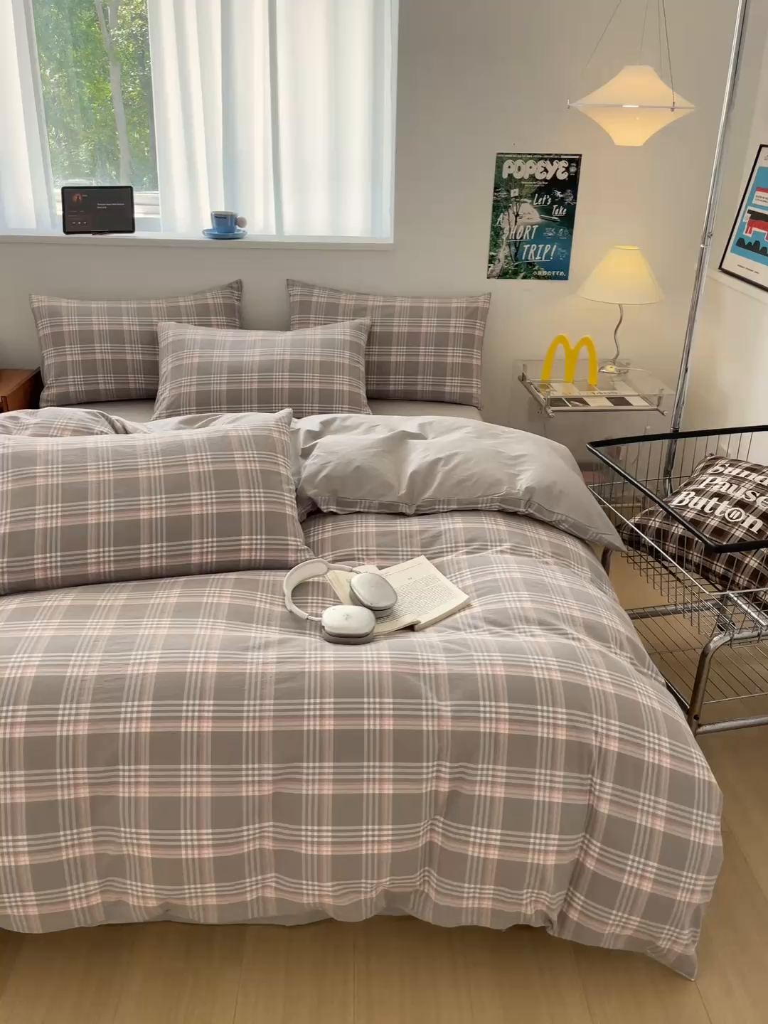 91家纺网 家纺一手货源 找家纺 ab家纺 2025新款40支色织a类全棉水洗棉四件套 富士格-灰