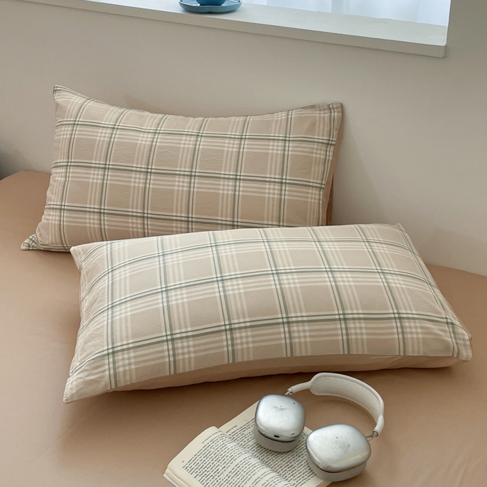 91家纺网 家纺一手货源 找家纺 ab家纺 2025新款40支色织a类全棉水洗棉四件套 富士格-咖