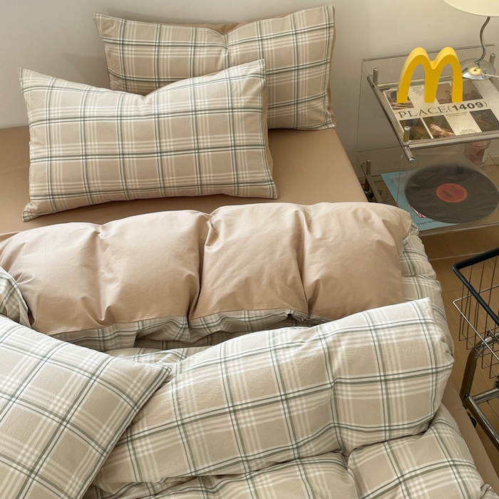 91家纺网 家纺一手货源 找家纺 ab家纺 2025新款40支色织a类全棉水洗棉四件套 富士格-咖