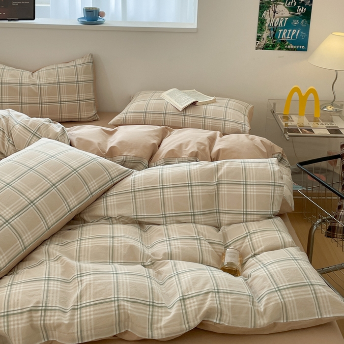 91家纺网 家纺一手货源 找家纺 ab家纺 2025新款40支色织a类全棉水洗棉四件套 富士格-咖