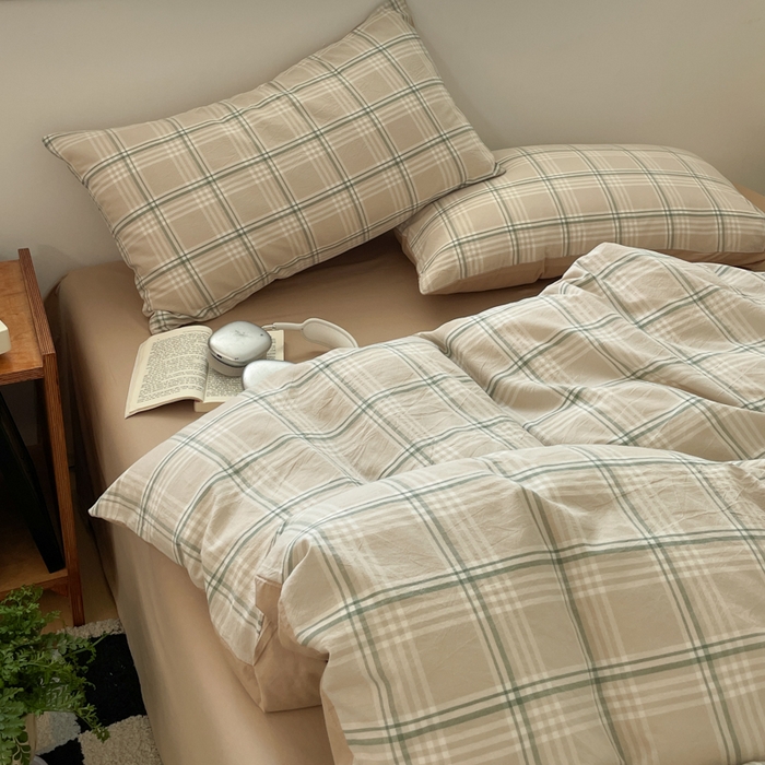 91家纺网 家纺一手货源 找家纺 ab家纺 2025新款40支色织a类全棉水洗棉四件套 富士格-咖