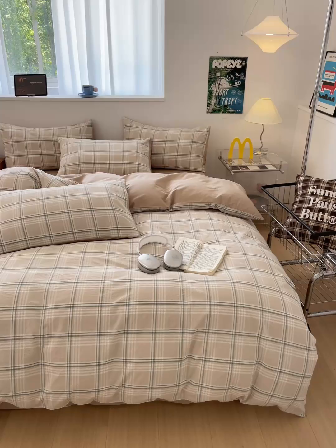 91家纺网 家纺一手货源 找家纺 ab家纺 2025新款40支色织a类全棉水洗棉四件套 富士格-咖