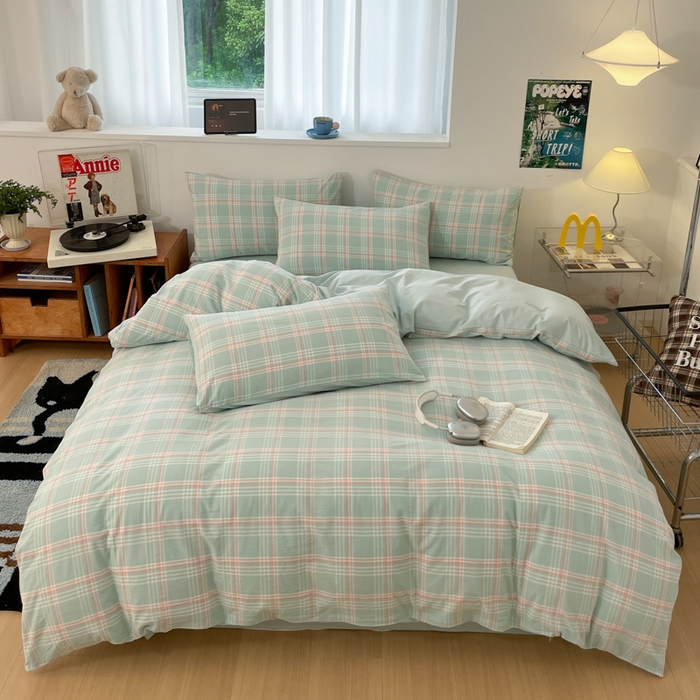 ab家纺 2025新款40支色织a类全棉水洗棉四件套 富士格-绿