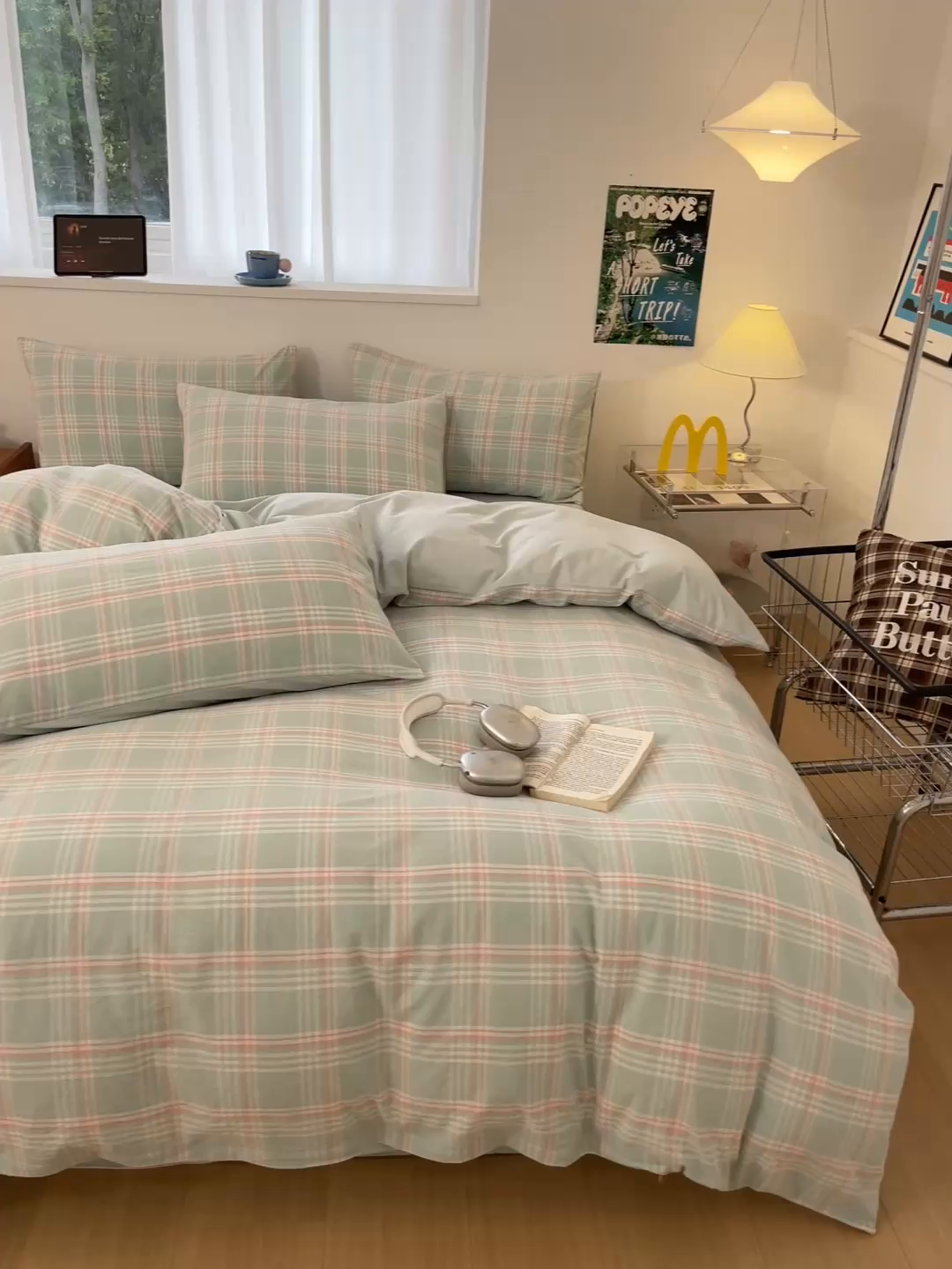 91家纺网 家纺一手货源 找家纺 ab家纺 2025新款40支色织a类全棉水洗棉四件套 富士格-绿