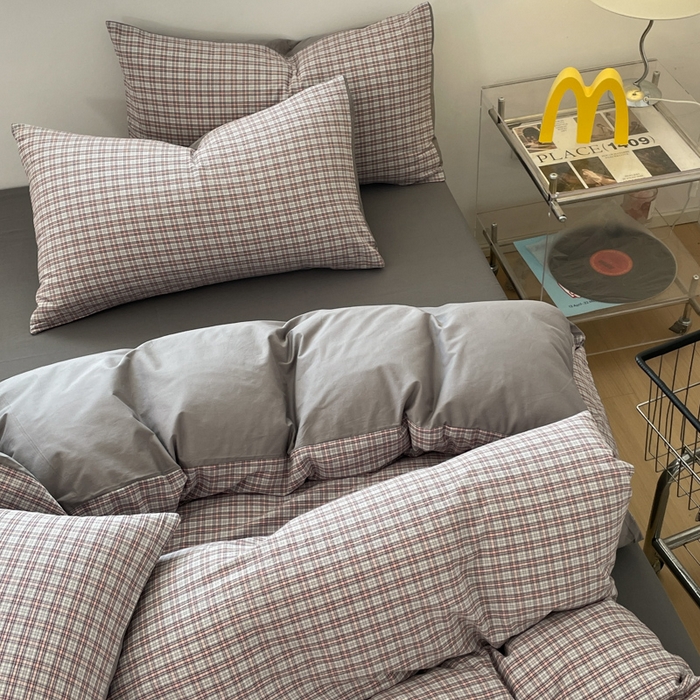 91家纺网 家纺一手货源 找家纺 ab家纺 2025新款40支色织a类全棉水洗棉四件套 麦斯-灰