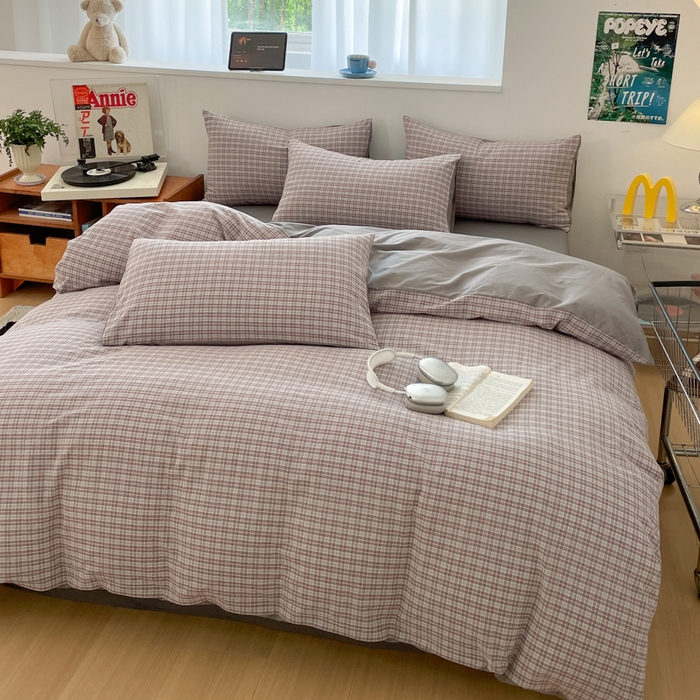 91家纺网 家纺一手货源 找家纺 ab家纺 2025新款40支色织a类全棉水洗棉四件套 麦斯-灰