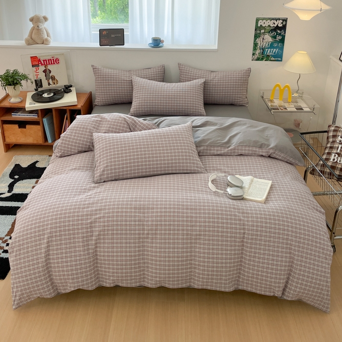 ab家纺 2025新款40支色织a类全棉水洗棉四件套 麦斯-灰