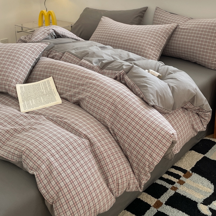 91家纺网 家纺一手货源 找家纺 ab家纺 2025新款40支色织a类全棉水洗棉四件套 麦斯-灰