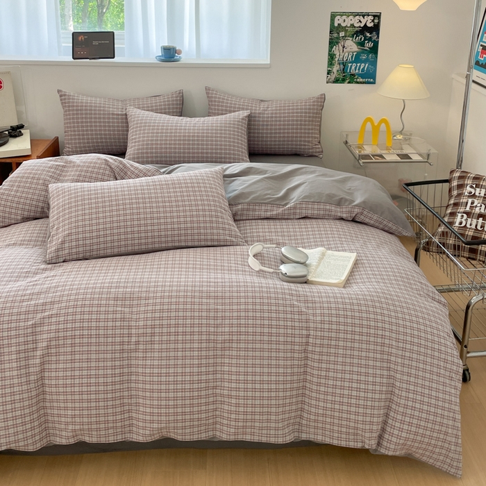 91家纺网 家纺一手货源 找家纺 ab家纺 2025新款40支色织a类全棉水洗棉四件套 麦斯-灰