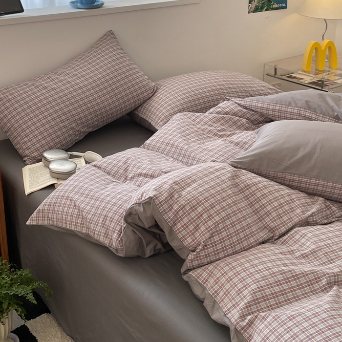 91家纺网 家纺一手货源 找家纺 ab家纺 2025新款40支色织a类全棉水洗棉四件套 麦斯-灰