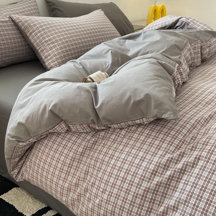 91家纺网 家纺一手货源 找家纺 ab家纺 2025新款40支色织a类全棉水洗棉四件套 麦斯-灰