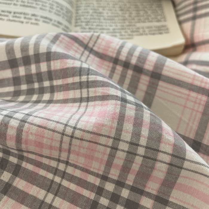 91家纺网 家纺一手货源 找家纺 ab家纺 2025新款40支色织a类全棉水洗棉四件套 觅果-粉