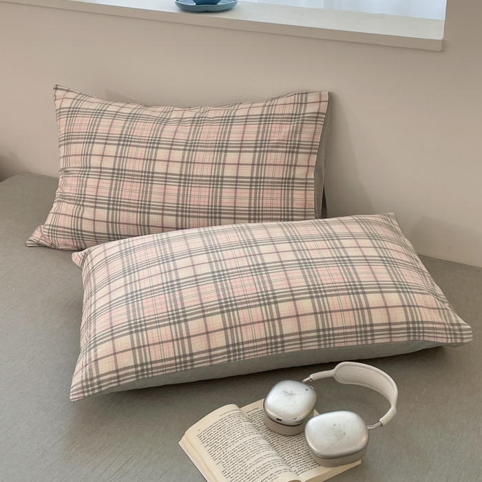 91家纺网 家纺一手货源 找家纺 ab家纺 2025新款40支色织a类全棉水洗棉四件套 觅果-粉