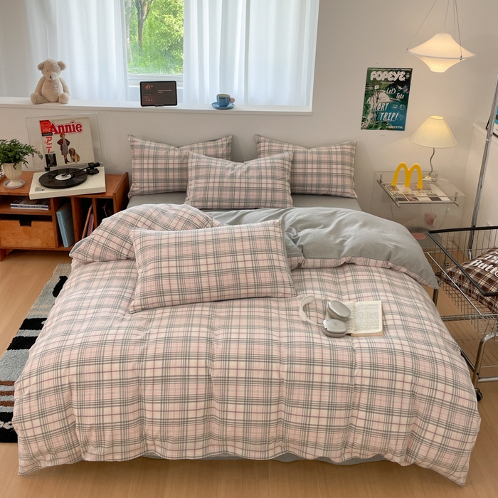 ab家纺 2025新款40支色织a类全棉水洗棉四件套 觅果-粉