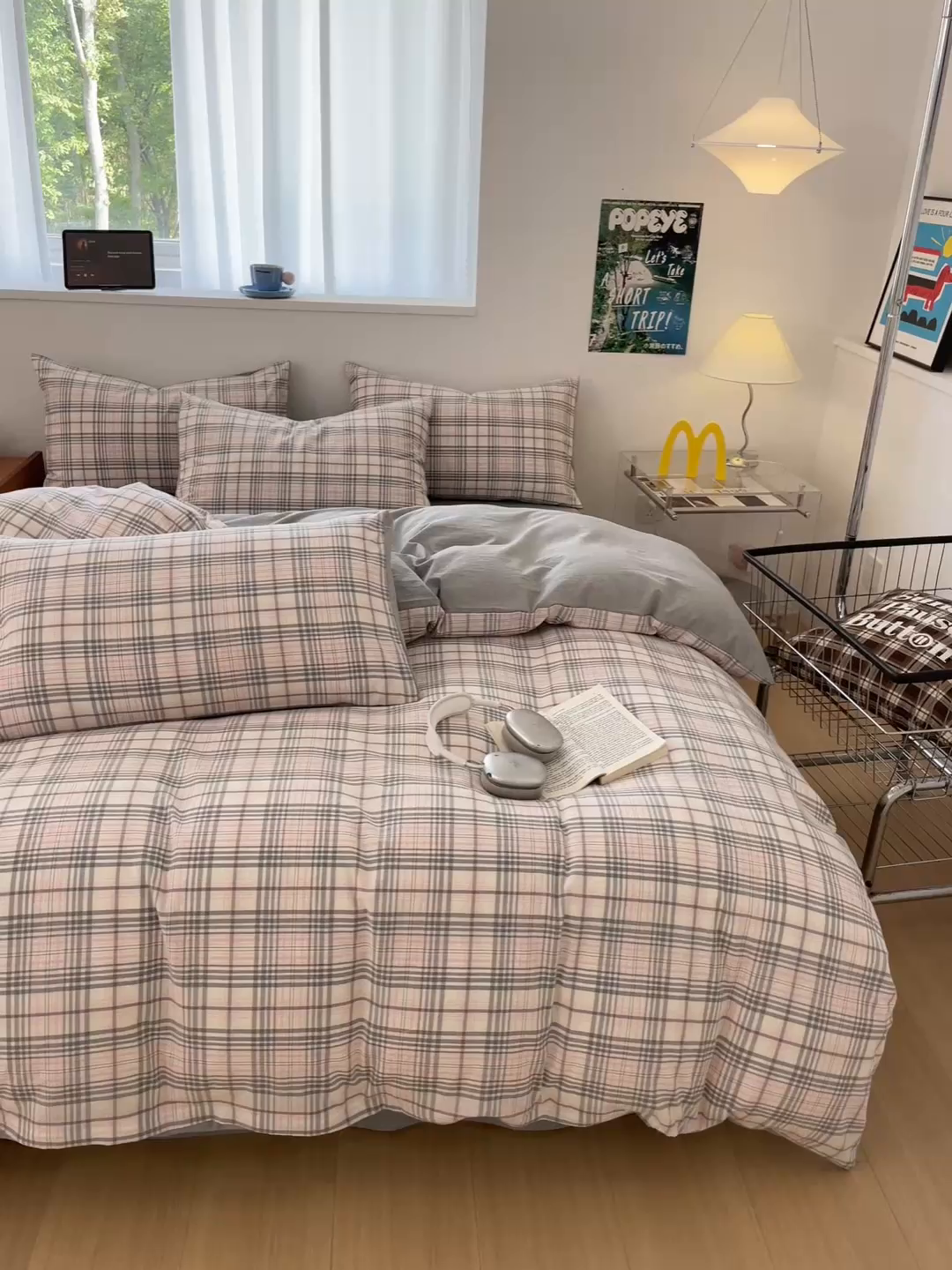 91家纺网 家纺一手货源 找家纺 ab家纺 2025新款40支色织a类全棉水洗棉四件套 觅果-粉