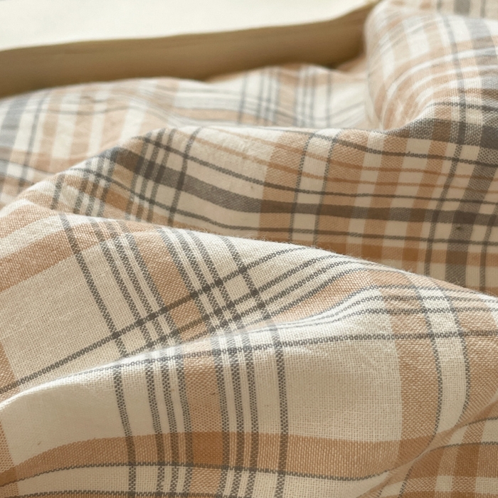 91家纺网 家纺一手货源 找家纺 ab家纺 2025新款40支色织a类全棉水洗棉四件套 觅果-卡其