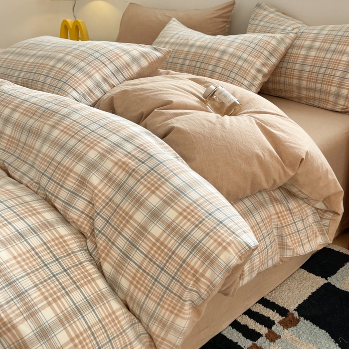 91家纺网 家纺一手货源 找家纺 ab家纺 2025新款40支色织a类全棉水洗棉四件套 觅果-卡其