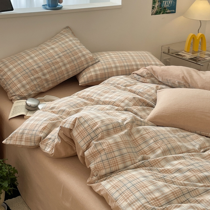 91家纺网 家纺一手货源 找家纺 ab家纺 2025新款40支色织a类全棉水洗棉四件套 觅果-卡其