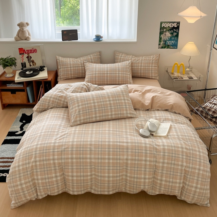 ab家纺 2025新款40支色织a类全棉水洗棉四件套 觅果-卡其