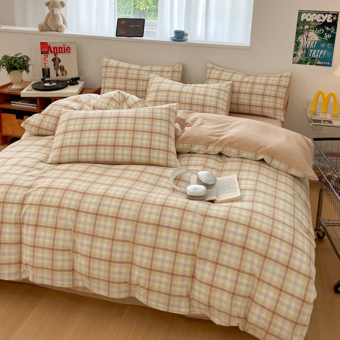 91家纺网 家纺一手货源 找家纺 ab家纺 2025新款40支色织a类全棉水洗棉四件套 楠艺-咖