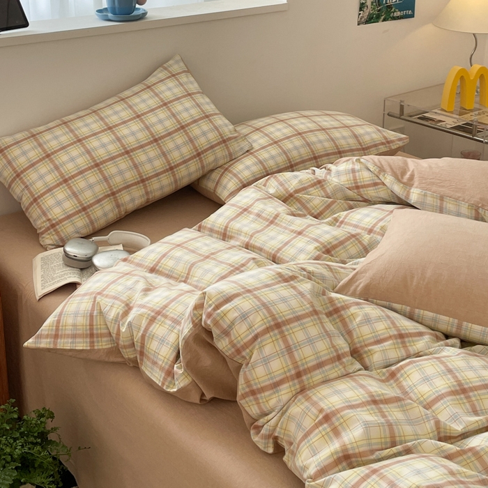 91家纺网 家纺一手货源 找家纺 ab家纺 2025新款40支色织a类全棉水洗棉四件套 楠艺-咖