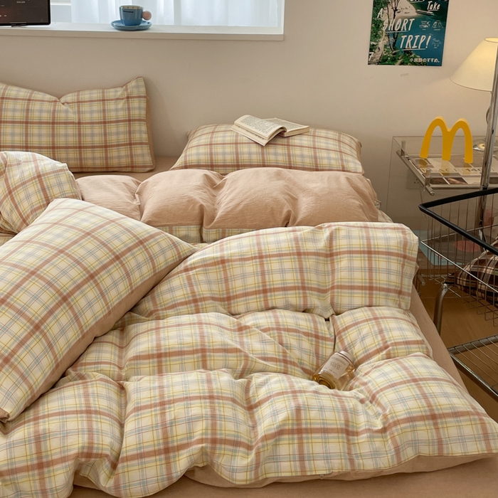 91家纺网 家纺一手货源 找家纺 ab家纺 2025新款40支色织a类全棉水洗棉四件套 楠艺-咖