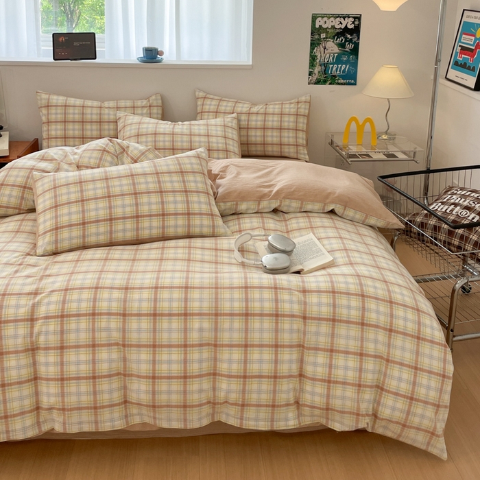 91家纺网 家纺一手货源 找家纺 ab家纺 2025新款40支色织a类全棉水洗棉四件套 楠艺-咖