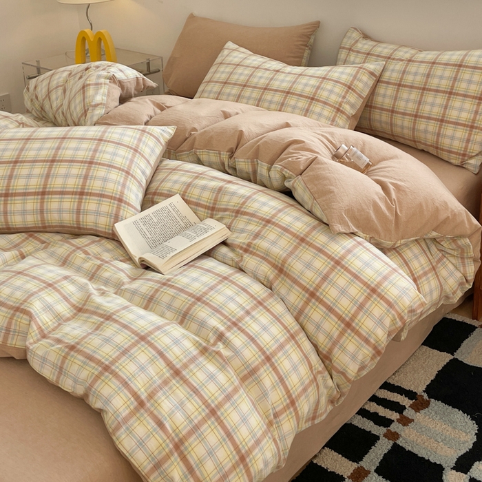 91家纺网 家纺一手货源 找家纺 ab家纺 2025新款40支色织a类全棉水洗棉四件套 楠艺-咖