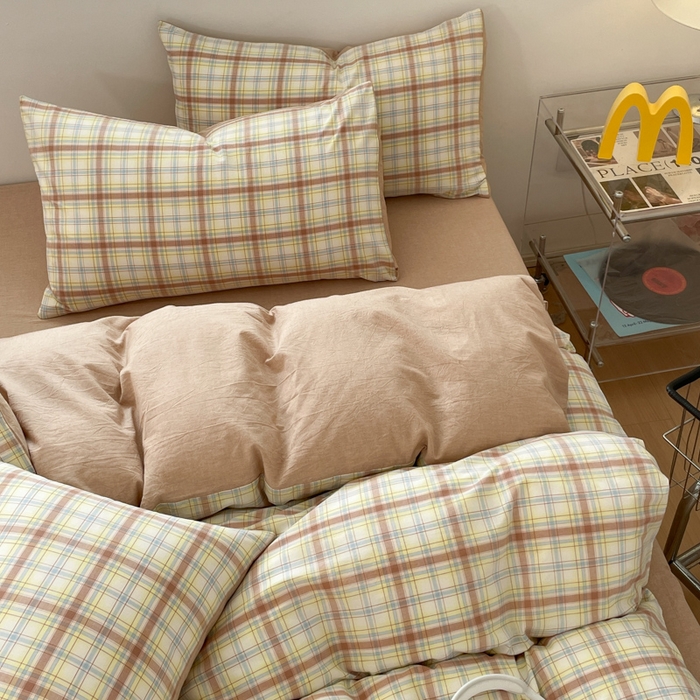 91家纺网 家纺一手货源 找家纺 ab家纺 2025新款40支色织a类全棉水洗棉四件套 楠艺-咖