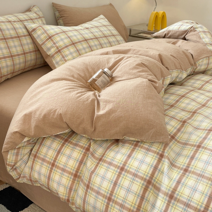 91家纺网 家纺一手货源 找家纺 ab家纺 2025新款40支色织a类全棉水洗棉四件套 楠艺-咖