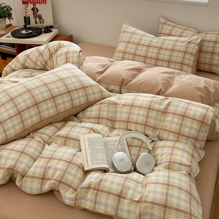 91家纺网 家纺一手货源 找家纺 ab家纺 2025新款40支色织a类全棉水洗棉四件套 楠艺-咖