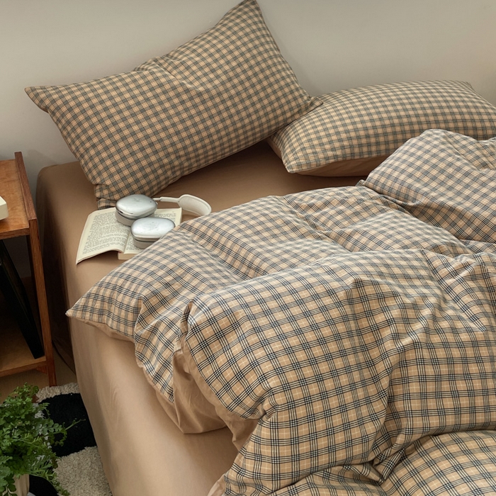 91家纺网 家纺一手货源 找家纺 ab家纺 2025新款40支色织a类全棉水洗棉四件套 千寻-咖