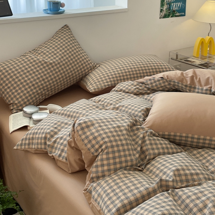 91家纺网 家纺一手货源 找家纺 ab家纺 2025新款40支色织a类全棉水洗棉四件套 千寻-咖