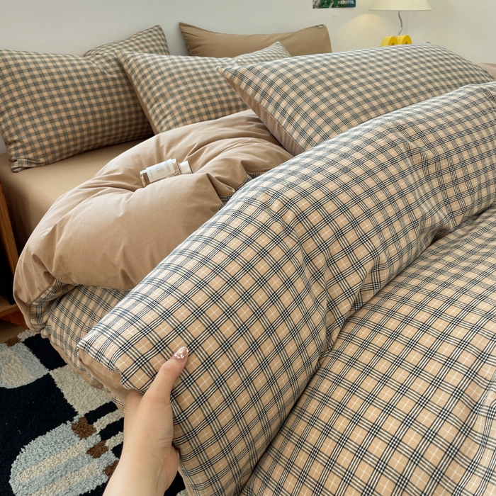 91家纺网 家纺一手货源 找家纺 ab家纺 2025新款40支色织a类全棉水洗棉四件套 千寻-咖