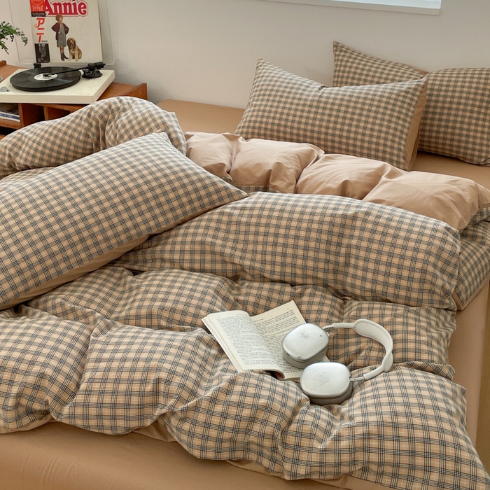 91家纺网 家纺一手货源 找家纺 ab家纺 2025新款40支色织a类全棉水洗棉四件套 千寻-咖