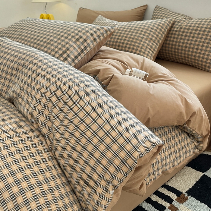 91家纺网 家纺一手货源 找家纺 ab家纺 2025新款40支色织a类全棉水洗棉四件套 千寻-咖