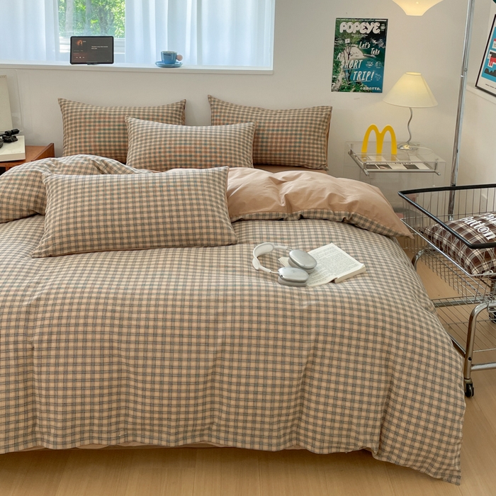 91家纺网 家纺一手货源 找家纺 ab家纺 2025新款40支色织a类全棉水洗棉四件套 千寻-咖