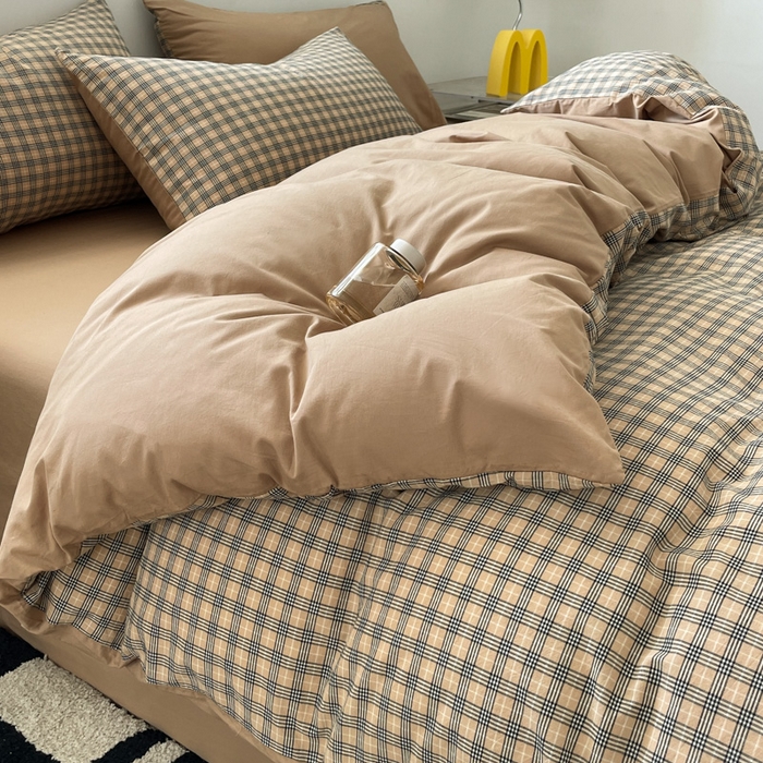 91家纺网 家纺一手货源 找家纺 ab家纺 2025新款40支色织a类全棉水洗棉四件套 千寻-咖